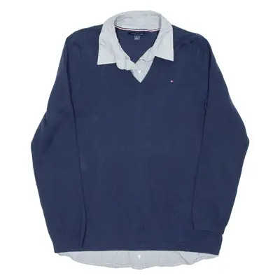 TOMMY HILFIGER Womens Jumper Blue V-Neck Tight Knit M