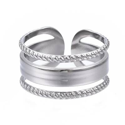 Non-Tarnish 304 Stainless Steel Triple Line Open Cuff Ring