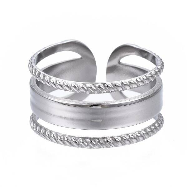 Non-Tarnish 304 Stainless Steel Triple Line Open Cuff Ring