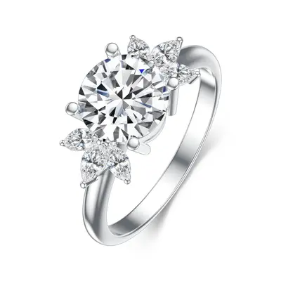 14K White Gold Round Shaped Moissanite Wedding Ring