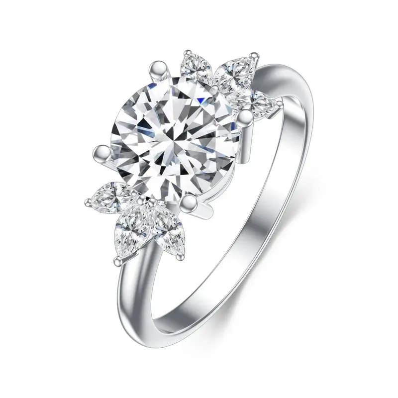 14K White Gold Round Shaped Moissanite Wedding Ring