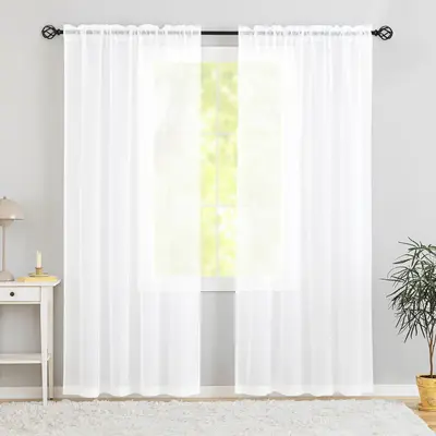 Solid Color Curtain, 2 Panels Plain White Curtain, Rod Pocket Curtain, Window Drapes for Living Room Kitchen, Bedroom Accesso...