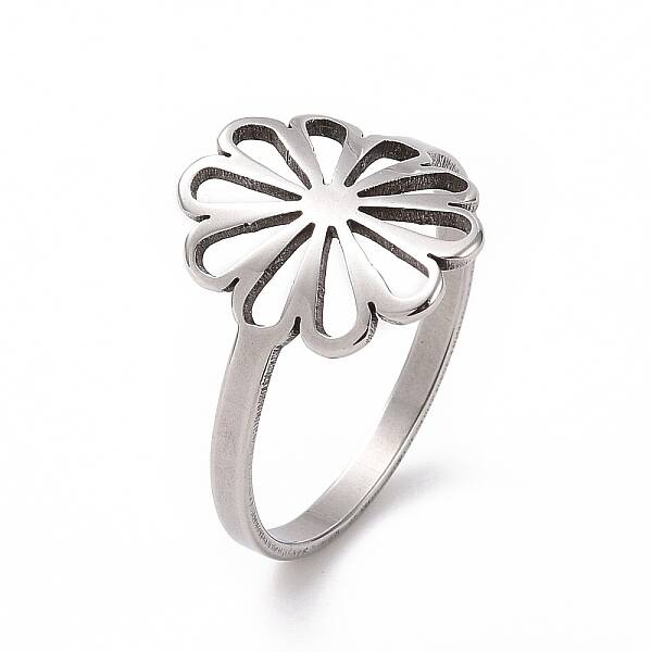 Non-Tarnish 201 Stainless Steel Flower Finger Ring
