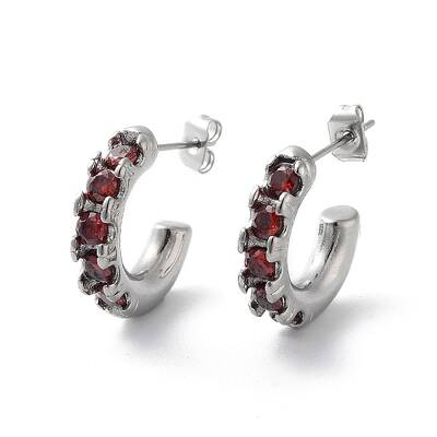 304 Stainless Steel Stud Earrings with Cubic Zirconia