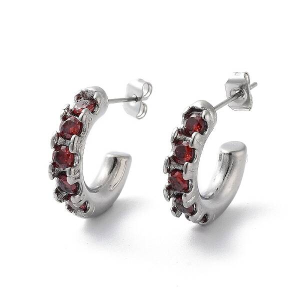 304 Stainless Steel Stud Earrings with Cubic Zirconia