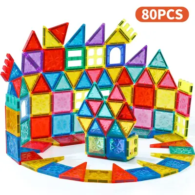 80 PCS Magnetic Tiles Building Blocks Toys for Kids - Educational Construction Blocks Magnet Toy