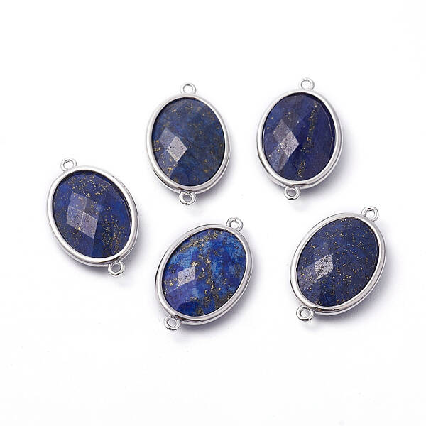 Platinum Tone Brass Lapis Lazuli Links connectors