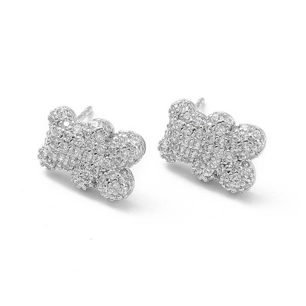 Bear Rack Plating Brass Cubic Zirconia Stud Earrings for Women