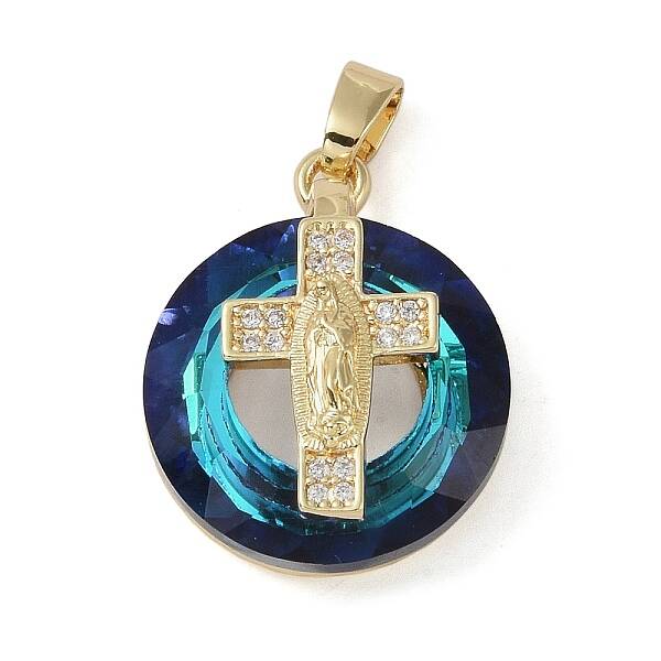 Brass Micro Pave Cubic Zirconia with Glass Pendents