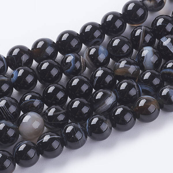Round Dyed Natural Striped Agate/Banded Agate Beads Strands