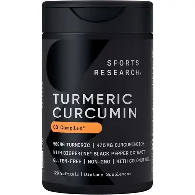 Sports Research Turmeric Curcumin C3 Complex - Softgels with Bioperine Black Pepper Extract & Organic Coconut Oil, Standardiz...