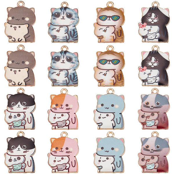 32Pcs 8 Styles Alloy Enamel Pendants