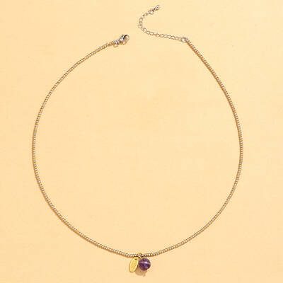 Stainless Steel Natural Stone Pendant Necklace 18K Gold Plated Women's Clavicle Chain