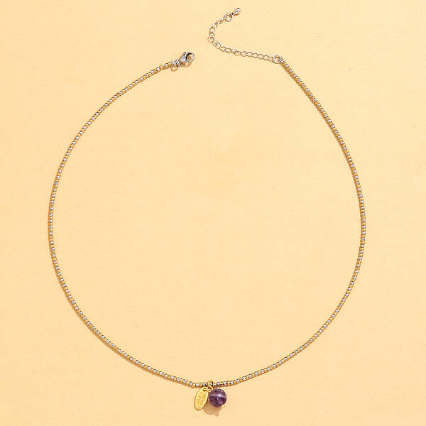 Stainless Steel Natural Stone Pendant Necklace 18K Gold Plated Women's Clavicle Chain
