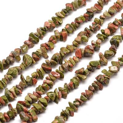 Natural Unakite Chip Bead Strands