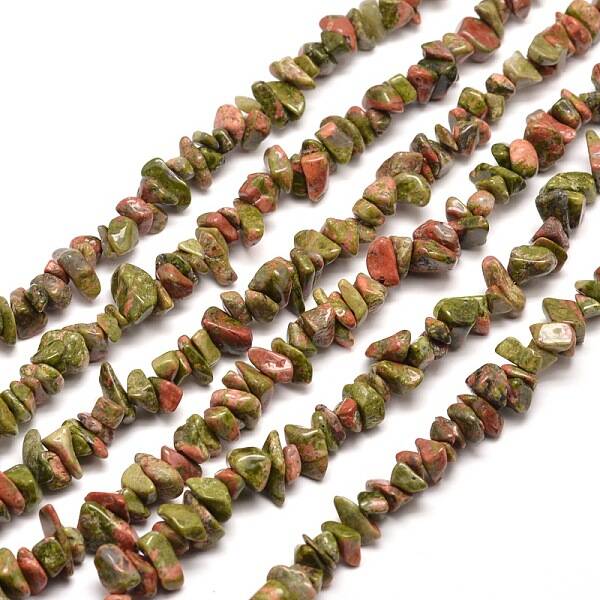 Natural Unakite Chip Bead Strands