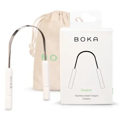 Boka Tongue Scraper for Adults & Kids with Case - Stainless Steel Tongue Cleaner w/Linen Travel Pouch - Remove Tongue Buildup...