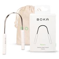 Boka Tongue Scraper for Adults & Kids with Case - Stainless Steel Tongue Cleaner w/Linen Travel Pouch - Remove Tongue Buildup...