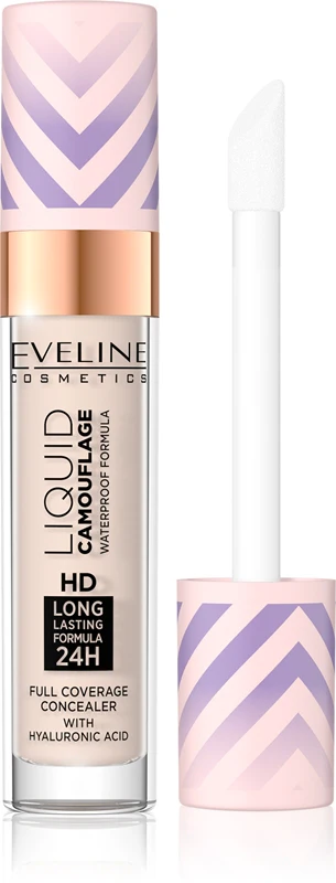 Eveline Cosmetics Liquid Camouflage Waterproof Concealer With Hyaluronic Acid Color 01 Light Porcelain 7.5 Ml