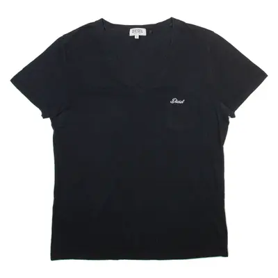 DIESEL Womens T-Shirt Black V-Neck S