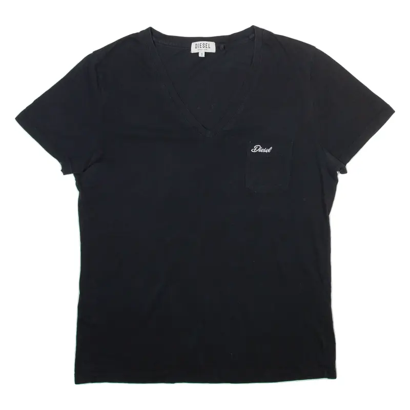 DIESEL Womens T-Shirt Black V-Neck S