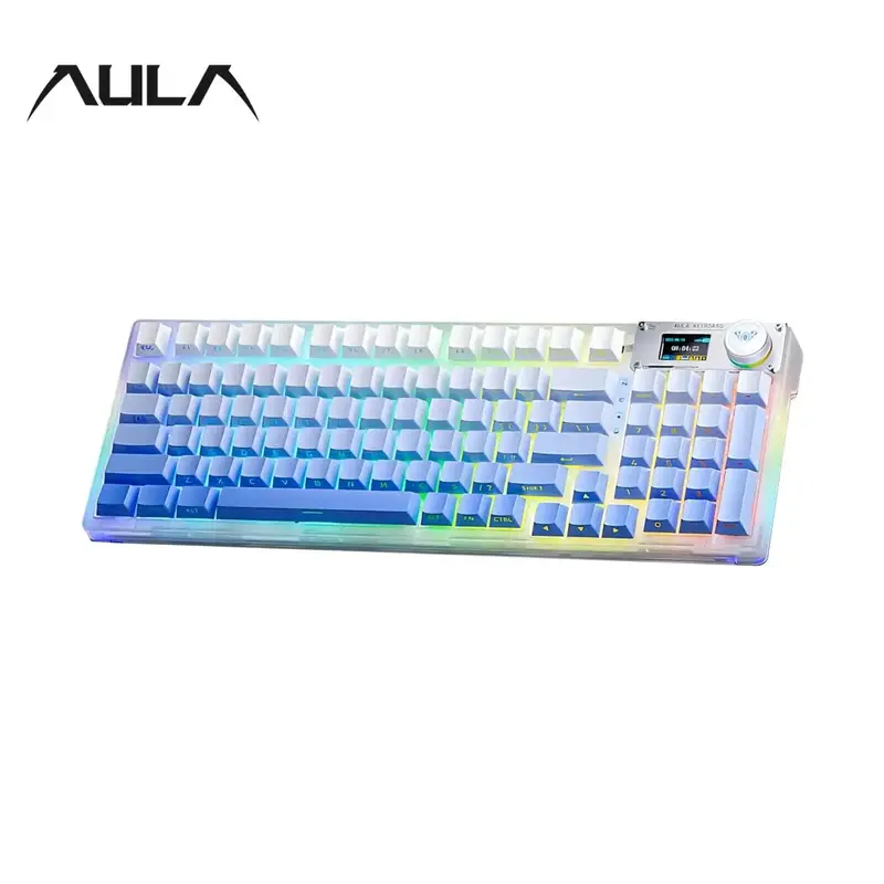 AULA F98Pro Rechargeable Mechanical Keyboard, Wireless Mechanical Keyboard with Music Rhythm RGB Light & Rotating Button & H...