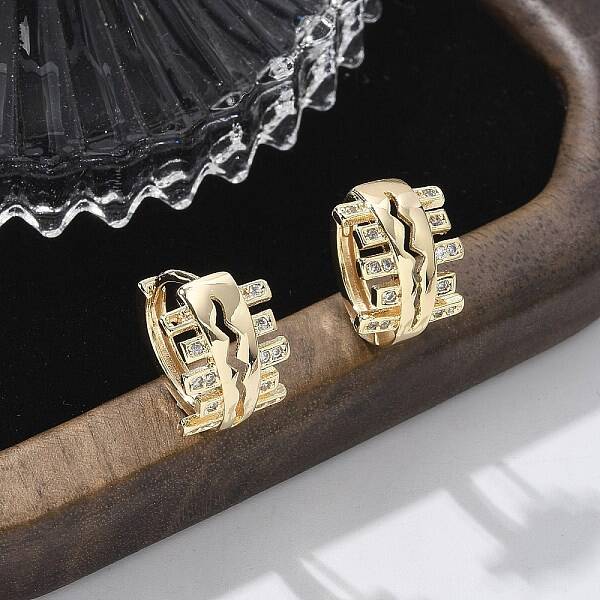 Brass Clear Cubic Zirconia Hoop Earrings