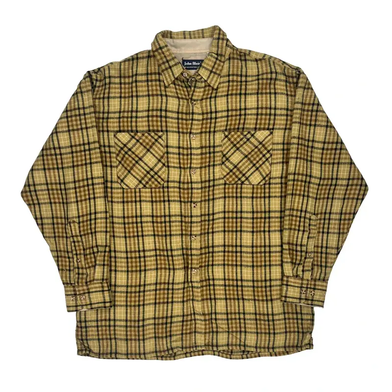 John Blair Checked Flannel Shirt - XL Yellow Cotton