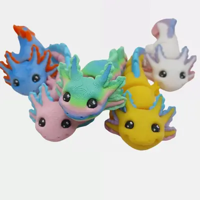 Baby Axolotl Figurine or Key Chain 3D Printed Articulating Random Color Flexi MatMire Makes Animals