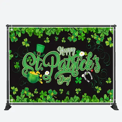 Clovers Border Black Happy St Patricks Day Backdrop - Aperturee