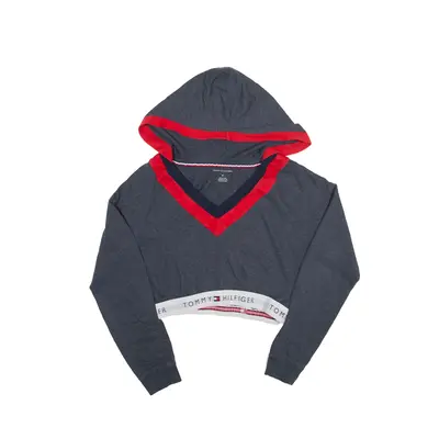 TOMMY HILFIGER Cropped Hoodie Grey Pullover Womens M