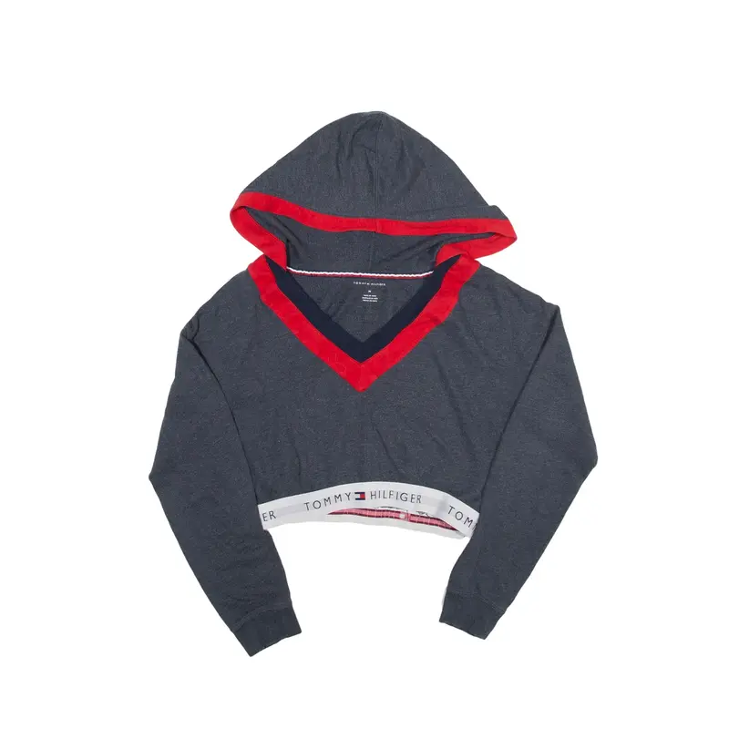 TOMMY HILFIGER Cropped Hoodie Grey Pullover Womens M