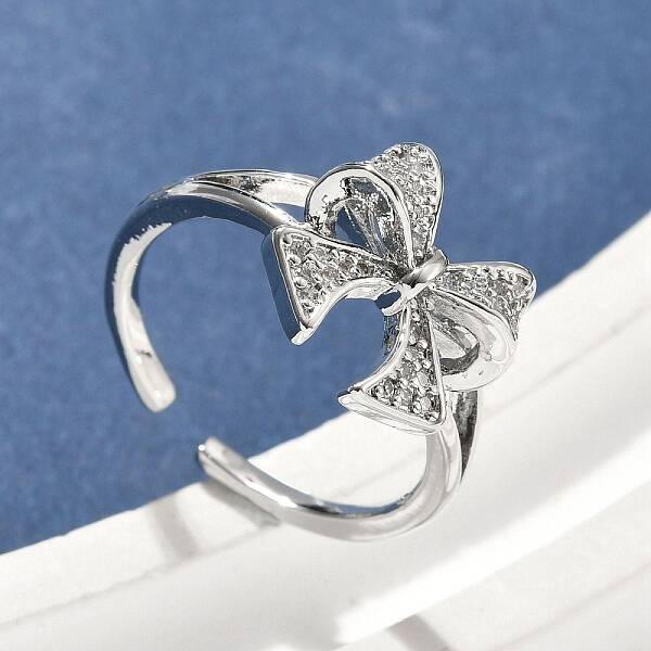 Brass Micro Pave Cubic Zirconia Cuff Rings