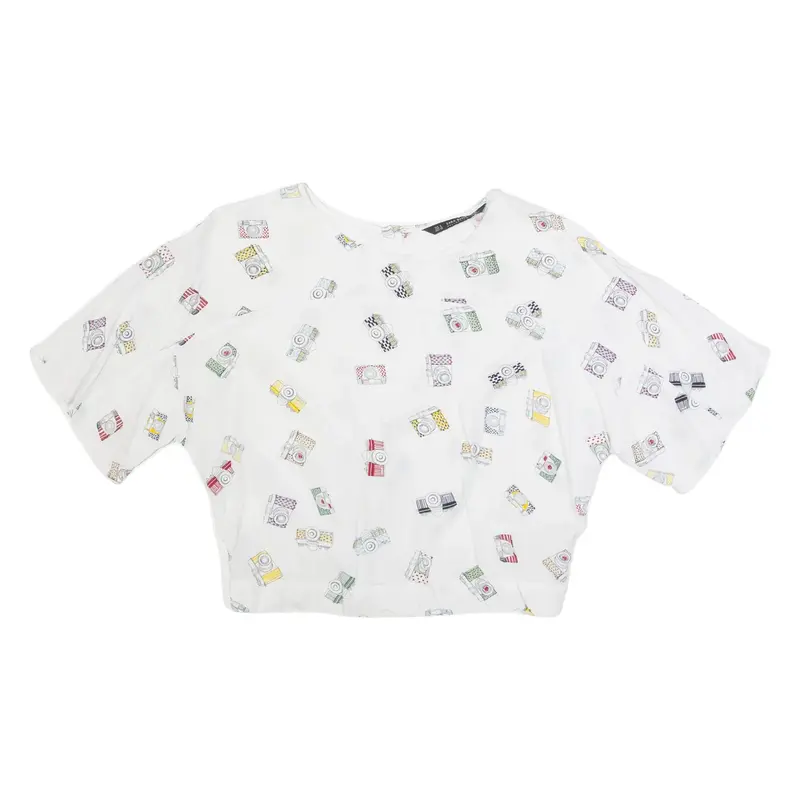 ZARA Womens Printed Blouse White Crazy Pattern S
