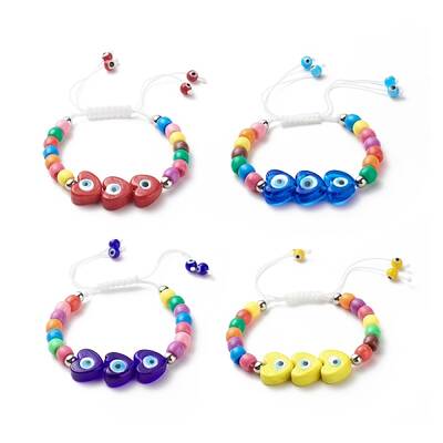 Lampwork Heart with Evil Eye Braided Bead Bracelet