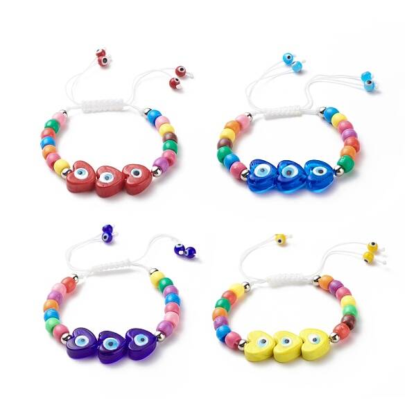 Lampwork Heart with Evil Eye Braided Bead Bracelet