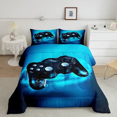 Gaming Bed Comforter Sets,Blue Gamer Bedding Set Twin Full Queen King Size, Video Game Duvet Set with Pillowcase Gamepad Room...