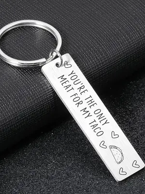 Fashion Letter Pattern Slogan Metal Cute Keychain for Girls, Square Shaped Stainless Steel Key Holder & Key Fob for Car Key, ...