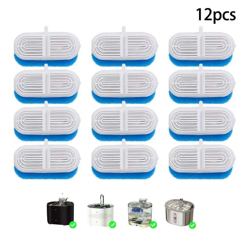 Cat Water Fountain Replacement Filters, 12pcs/set Replaceable Carbon Filters for Pet Automatic Water Dispenser