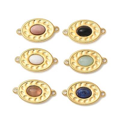 304 Stainless Steel Pave Natural Mixed Stone Oval Connector Charms