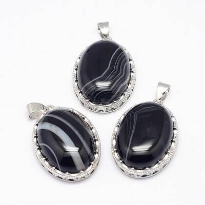 Natural Black Striped Agate/Banded Agate  Pendants