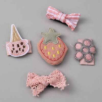Cute Strawberry/Bowknot/Ice-cream/Flower Polyester & Cotton Hair Clips Set