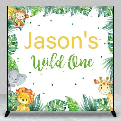 Aperturee Safari Monstera Animals Custom Wild One Backdrop, 3X3FT(1X1M), 15 USD, custom birthday backdrops, DZHJ07281-O