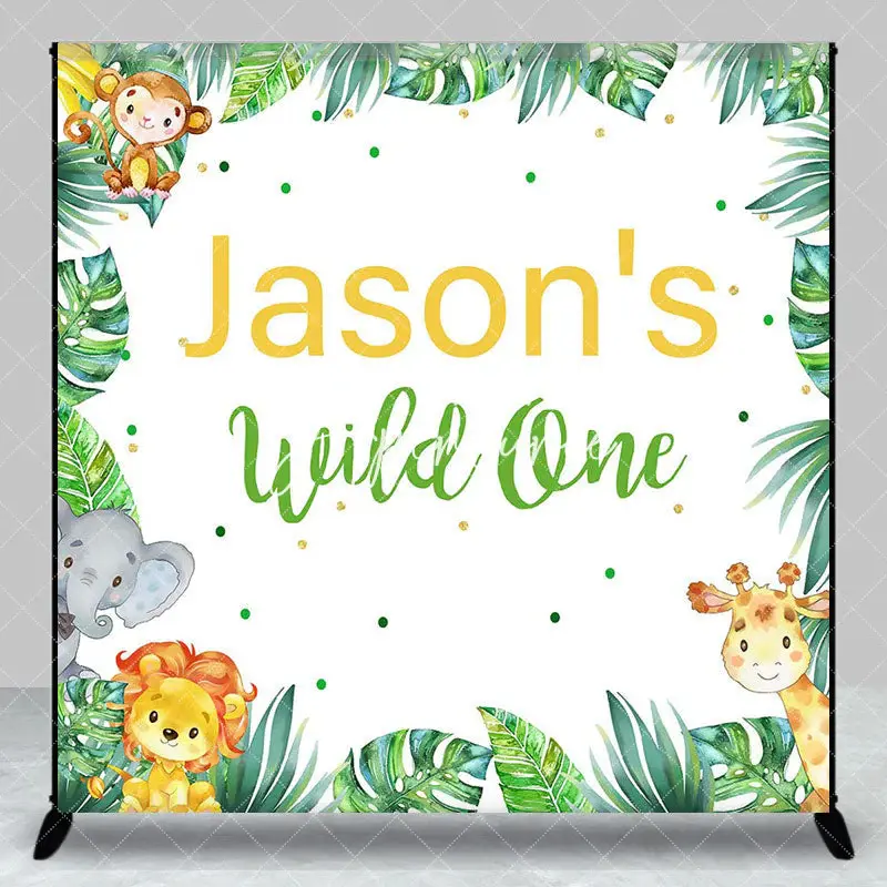 Aperturee Safari Monstera Animals Custom Wild One Backdrop, 3X3FT(1X1M), 15 USD, custom birthday backdrops, DZHJ07281-O