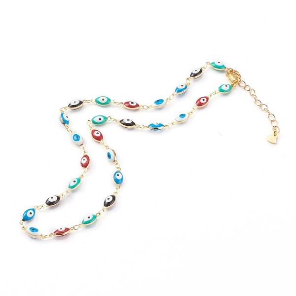Brass Enamel Evil Eye Link Chain Necklaces