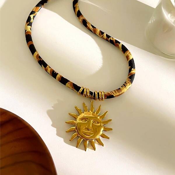 304 Stainless Steel Pendant Leopard Print Flannel Cord Necklaces