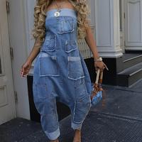 Strapless Denim Jumpsuit with Patch Pockets | Baggy Hem + Cropped Fit | Perfect for Beach & Street