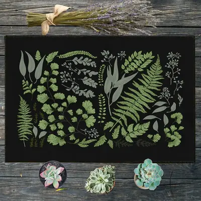 Green Leaf Pattern Door Mat, 1 Count Washable Non-slip Floor Mat, Decorative Carpet for Home Living Room Bedroom Kitchen