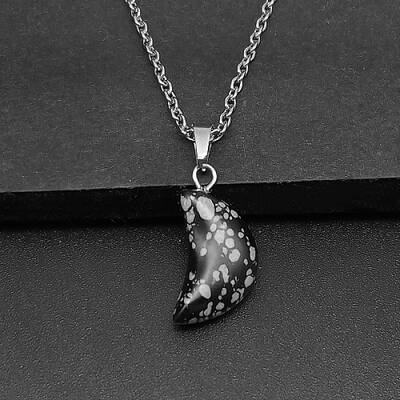 Moon Natural Snowflake Obsidian Pendant Necklaces