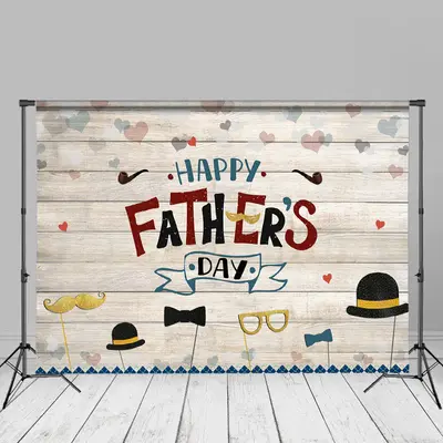 Wooden Heart Hat Ties Backdrop For Fathers Day Party - Aperturee
